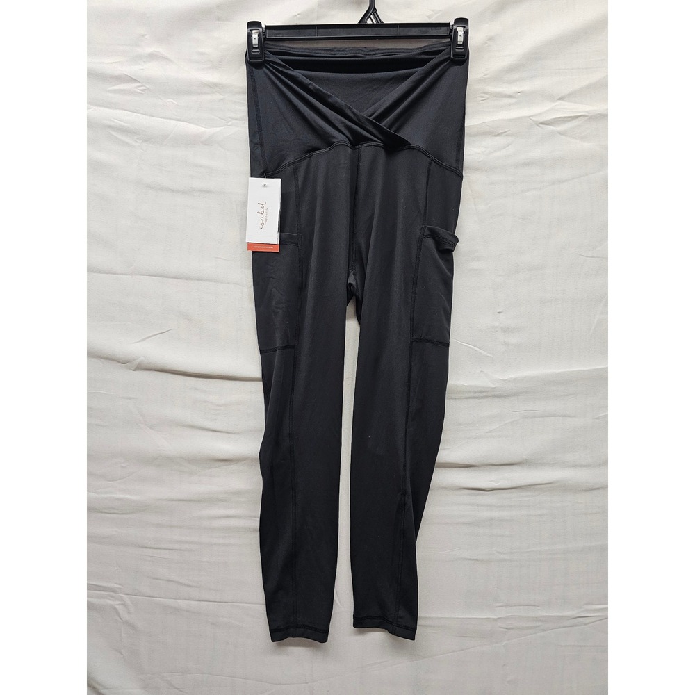 Isabel Womens Active Pocket Leggings Black Nylon Blend Size Medium